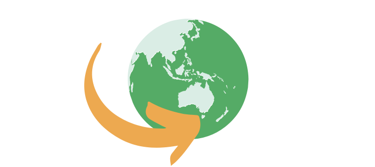 A graphic demonstrating TellJO's first international customer of a globe with an arrow pointing to New Zealand.